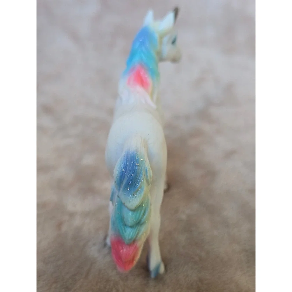 Rainbow Unicorn Figure White Glitter Mane Tail Fantasy Toy